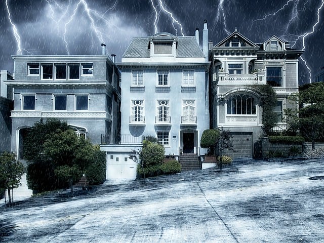San Francisco homes with storm in background